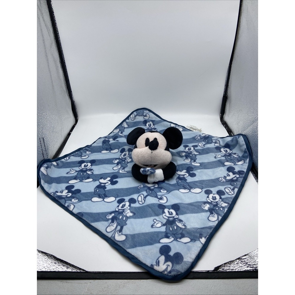 Disney Baby Mickey Mouse Blue Striped Security Blanket Lovey NoJo 14x14 Plush